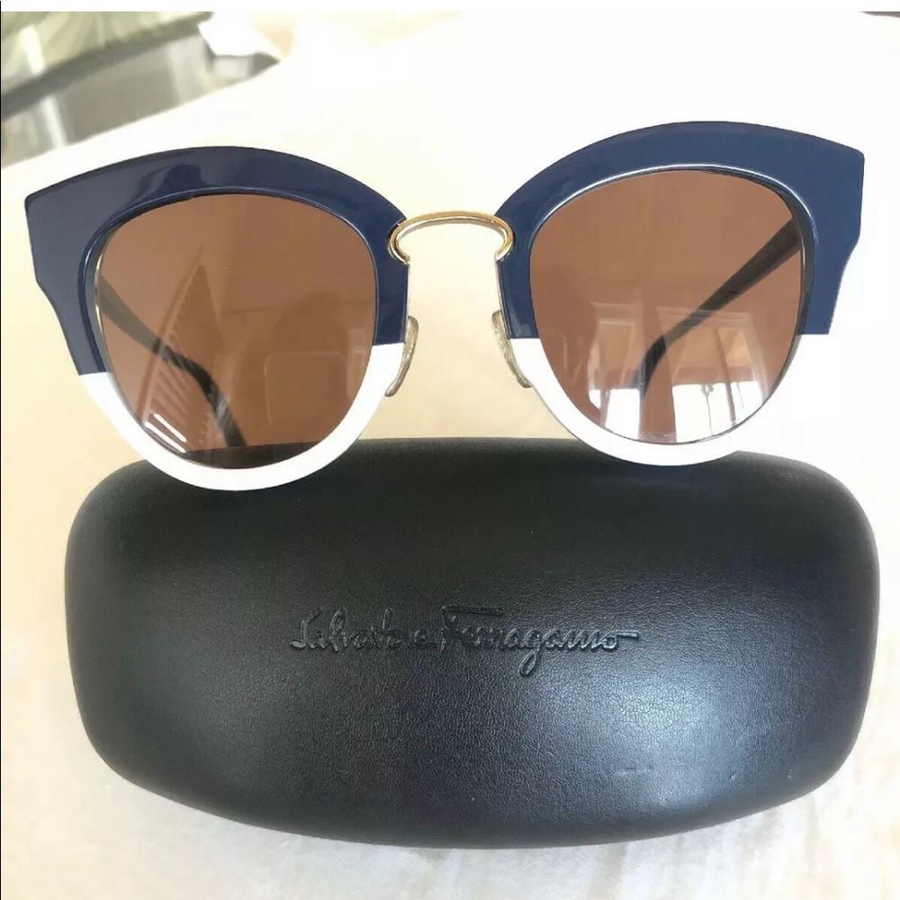 COPY - Authentic Salvatore Ferragamo Sunglasses Navy/ Wh.